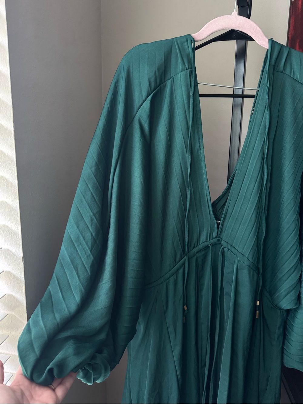 Free people Emerald Green V-Neck Mini Dress with Tie Waist - Picture 8 of 11